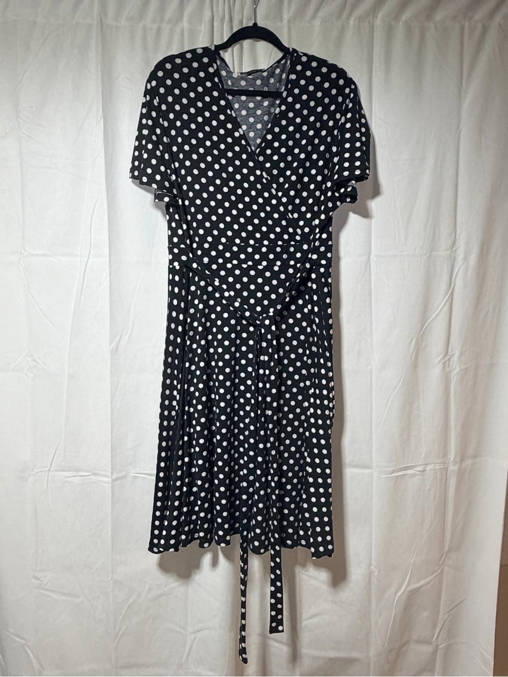 Women's Black Polka Dot Wrap Dress with Tie Waist